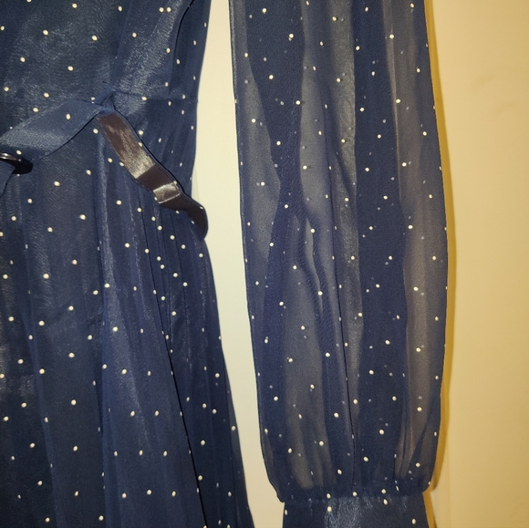 Vintage navy blue dress white polkadots - Picture 6 of 6